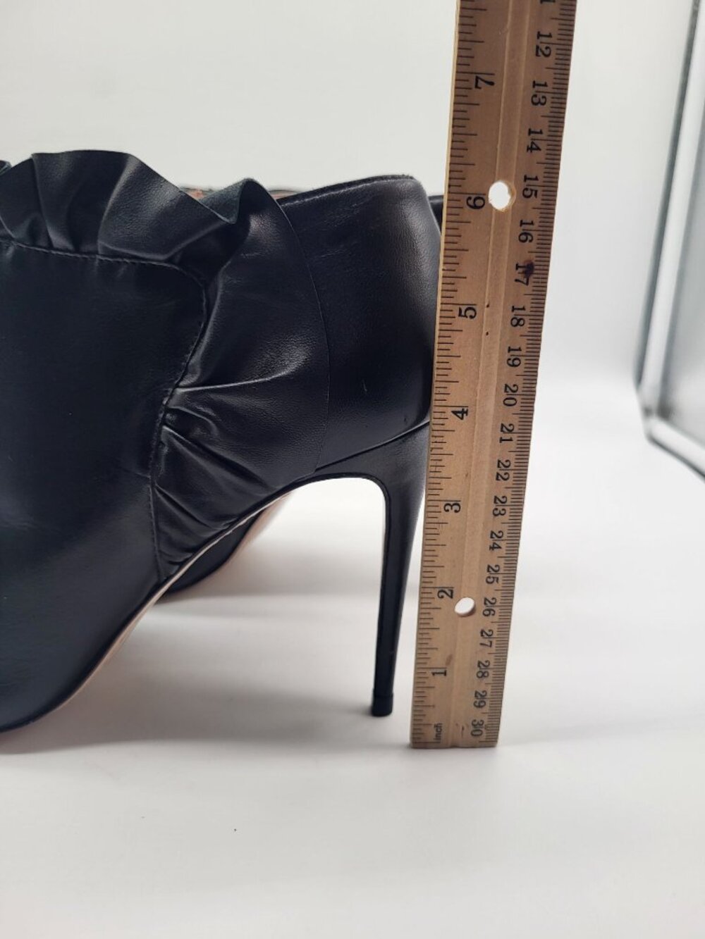 James Chan Women's 7.5 Siggy Peep Toe Pump Stiletto Heel Bootie Black Leather - Picture 8 of 10
